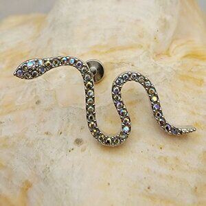 16G Snake labret AB CZ gems stainless cartilage monroe internally threaded